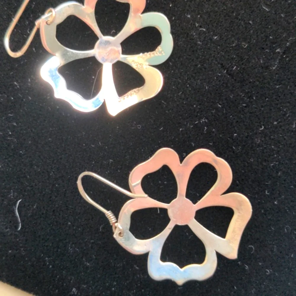 Solid sterling silver floral earrings.New Handcrafted. Drop dangle 1 1/2